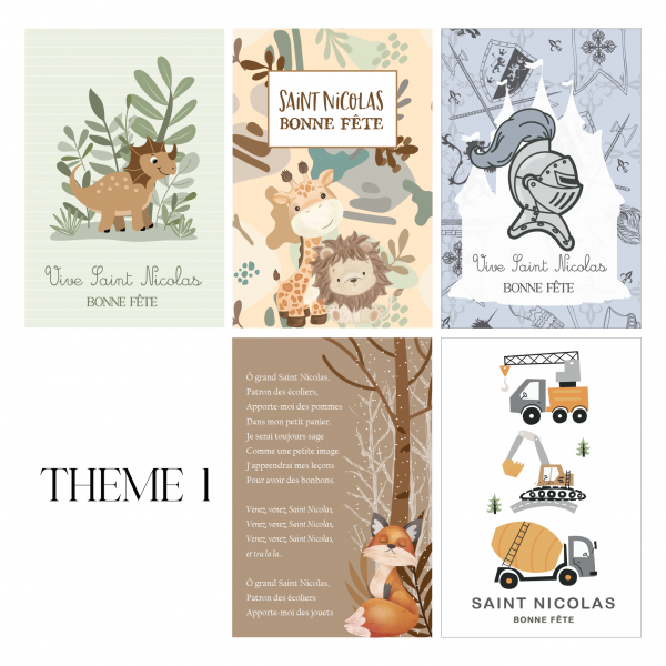 Lot de 5 cartes Saint Nicolas - Thème 1