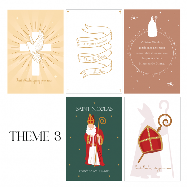 Lot de 5 cartes Saint Nicolas - Thème 3