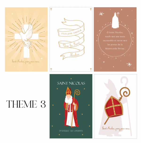 Lot de 5 cartes Saint Nicolas - Thème 3