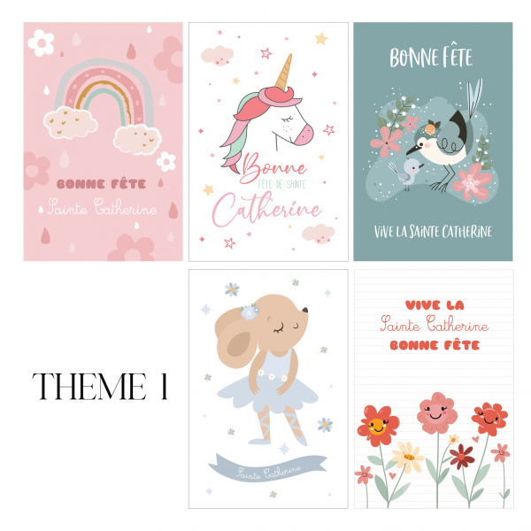 Lot de 5 cartes Sainte Catherine - Thème 1