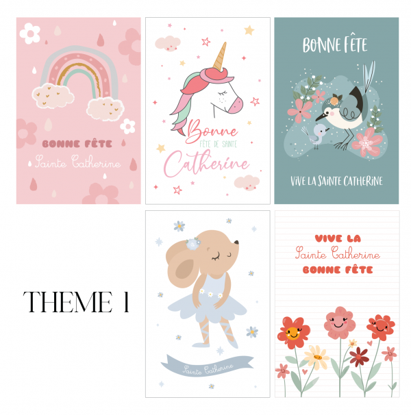 Lot de 5 cartes Sainte Catherine - Thème 1