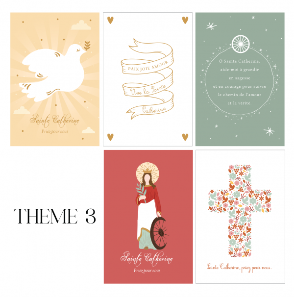 Lot de 5 cartes Sainte Catherine - Thème 3
