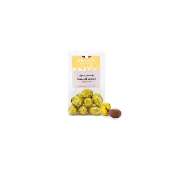 R026 Sachet oeufs fourrés caramel coulant 100 g net